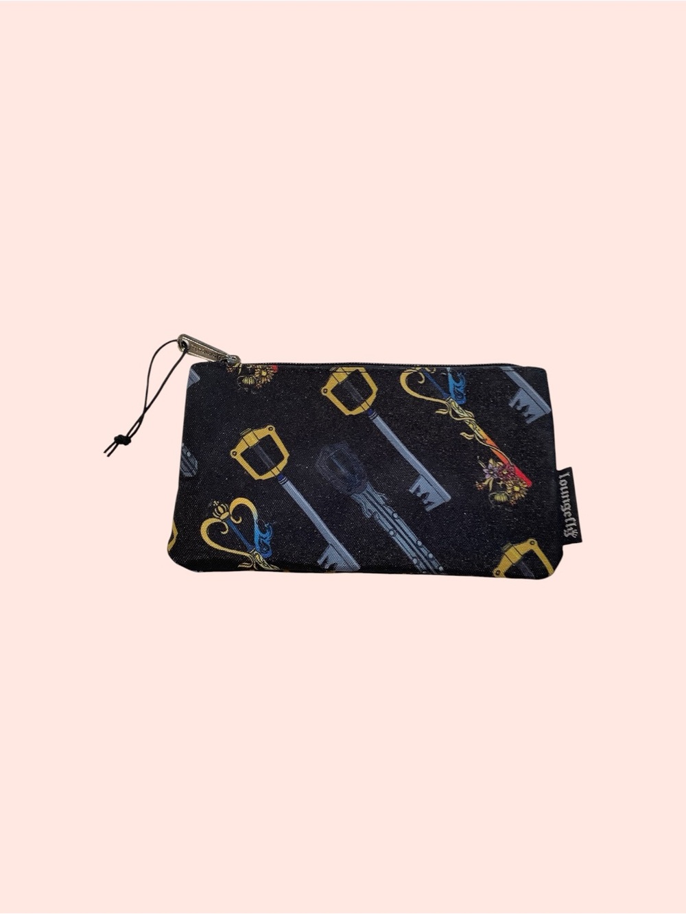 Loungefly Black Key Print Toiletry Pouch with Gold Accents